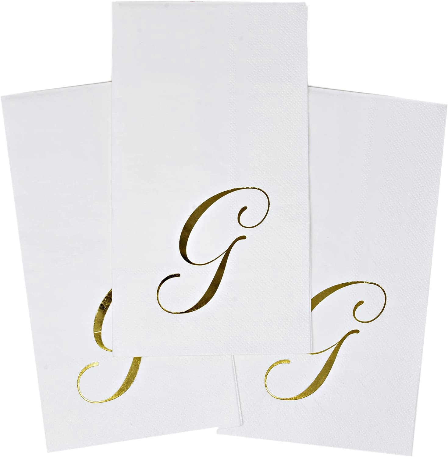 Gift Boutique Monogram Guest Napkins Letter G, Gold Foil Paper Napkins, 2-Ply Disposable, 100 Count, 15 x 12.75 in, White & Gold