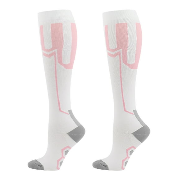 harmtty 1 Pair Training Socks High Elasticity Bouncy Breathable Wear Resistant Not Easy to Pilling Foot Protector Anti-slip Knee High Bicycle Cycling Socks for Sport,White Pink