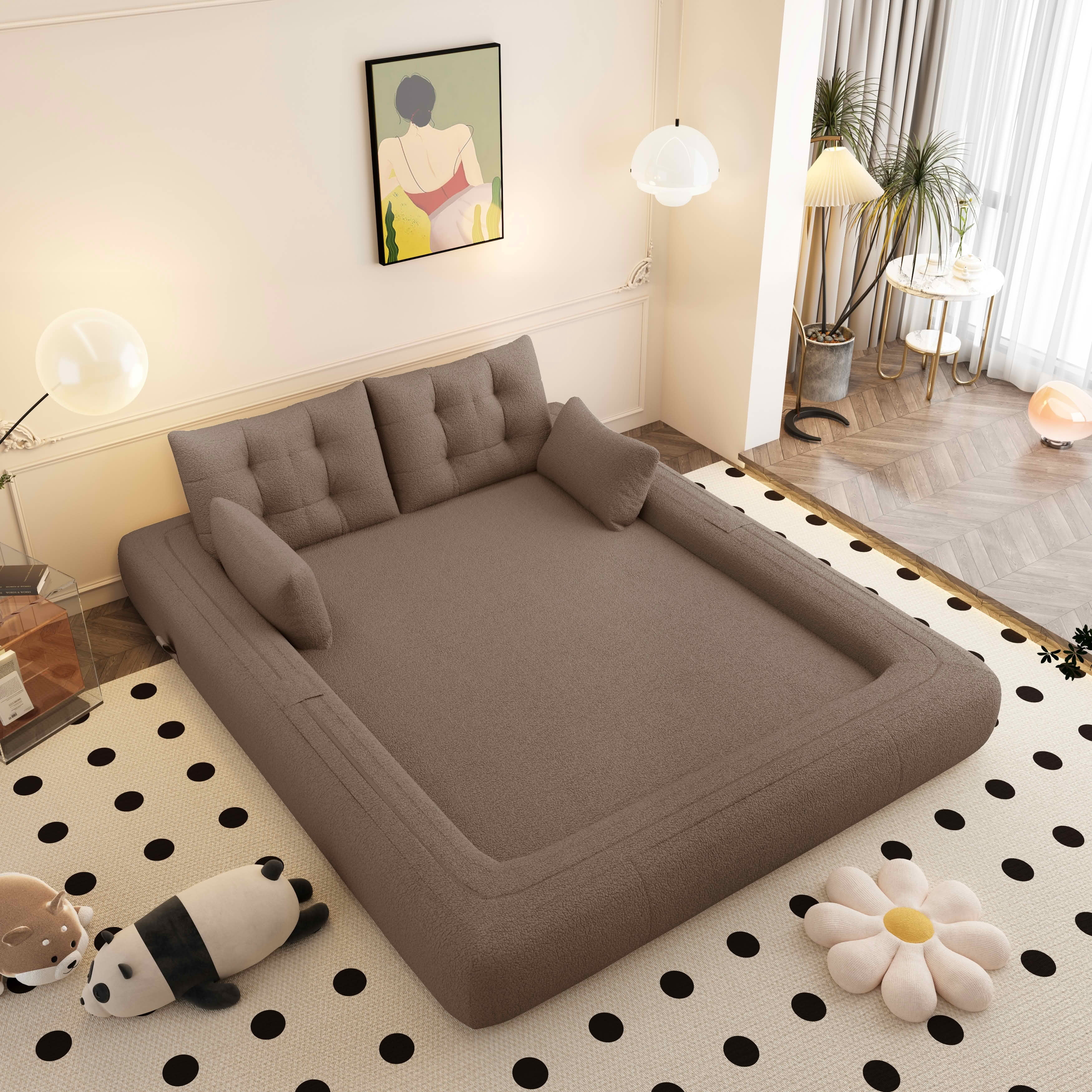 MAYEERTY 78.7" Human Dog Lazy Sofa, 3-in-1 Sherpa Fleece Foldable Sofa Bed with 4 Pillows, Vacuum Packed No Assembly Couch for Living Room Playroom