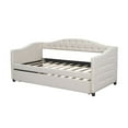 thumbnail image 4 of Kacho Twin Size Upholstered Daybed with Trundle, Tufted Put-Out Sofa Bed for Adults, Perfect for Small Space, Bedroom, Guest Room, No Box Spring Needed, Wood Slat Support, Beige, 4 of 7