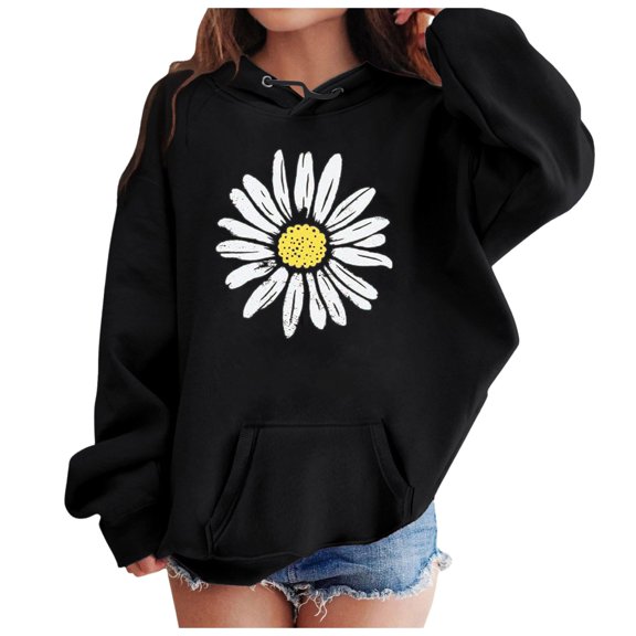 Emitonse Toddler Baby Boy Girl Clothes Kids Hoodie Print Girls Basic Long Sleeve Drawstring Sweatshirt Black,Size 7-8 Years