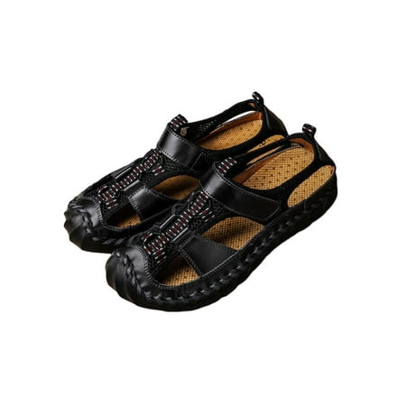 

Woobling Men Leather Sandal Closed Toe Beach Shoes Fisherman Sandals Mens Comfortable Summer Non-Slip Black 11