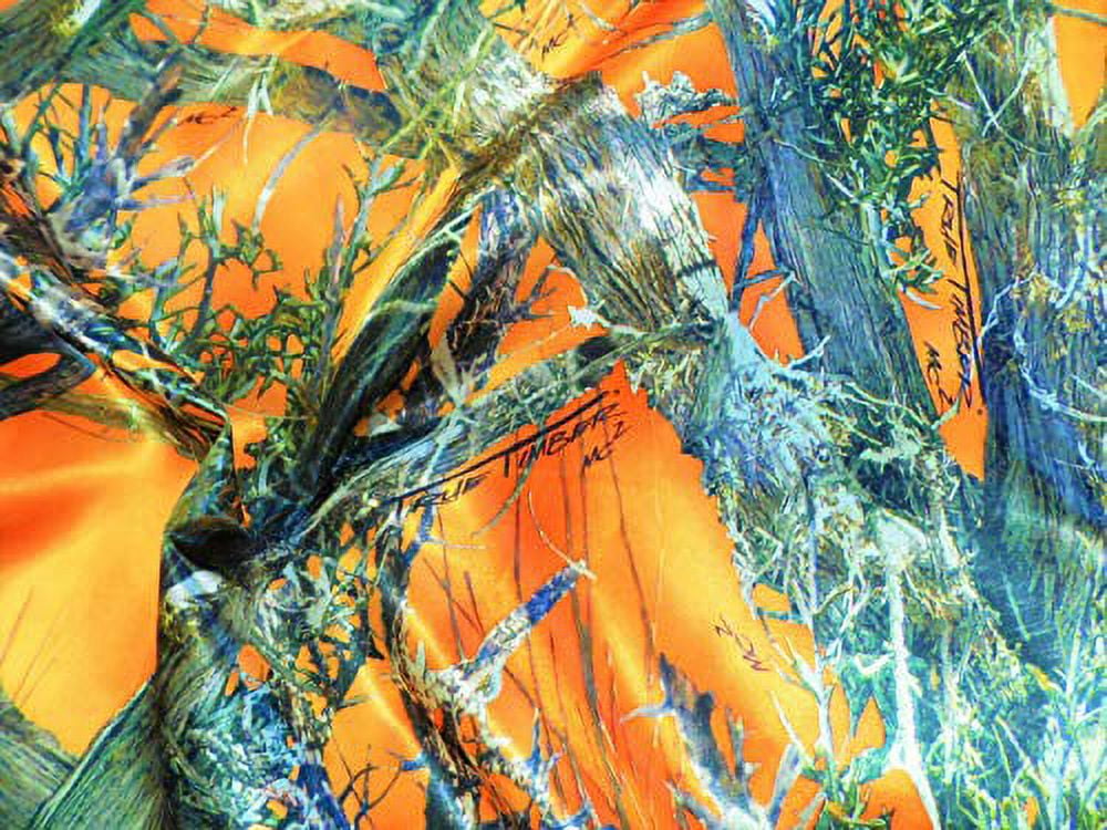 10 Yard Lot Fabric True Timber Camo MC2 Blaze Orange Charmeuse Silky Bridal Satin CS24