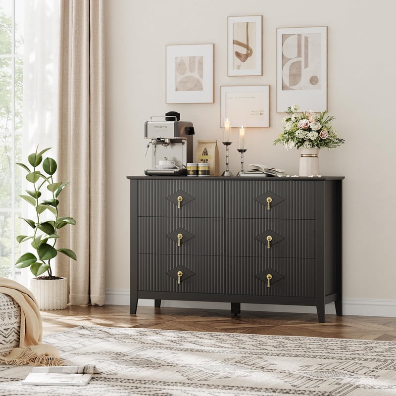 TROPOW Fluted 6 Drawers Dresser for Bedroom, 47.2" Wide Modern Chest of Drawers with Metal Handle, Wooden Dresser Organizer for Bedroom, Living Room, Hallway, Entryway