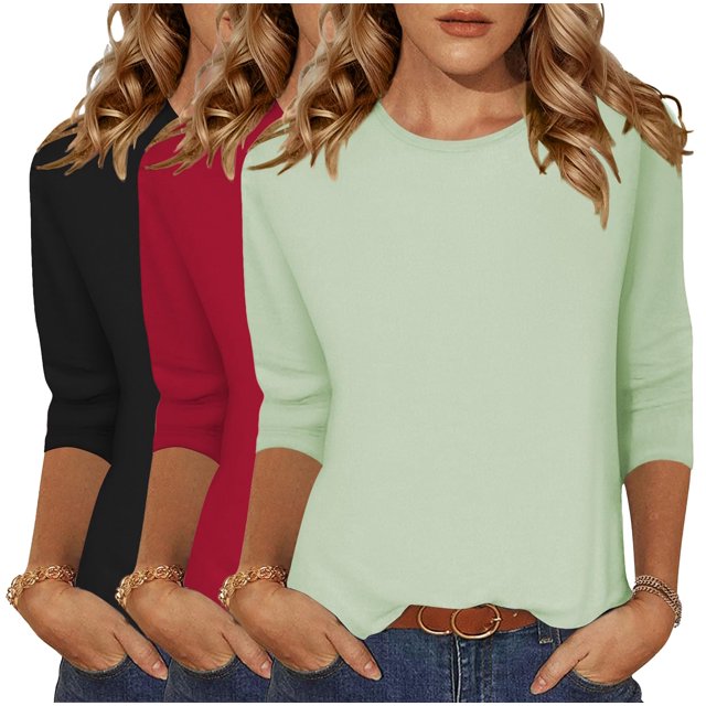 Tops Zeagoo para mujer, manga 3/4, cuello redondo, para verano, paquete de 3