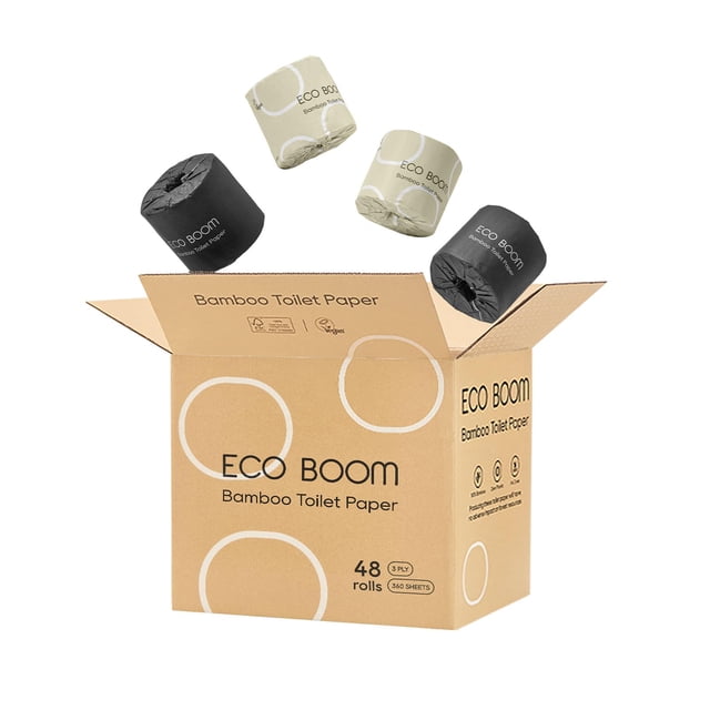 Papel higiénico ECO BOOM 100% bambú, 3 capas, 48 rollos, 360 hojas