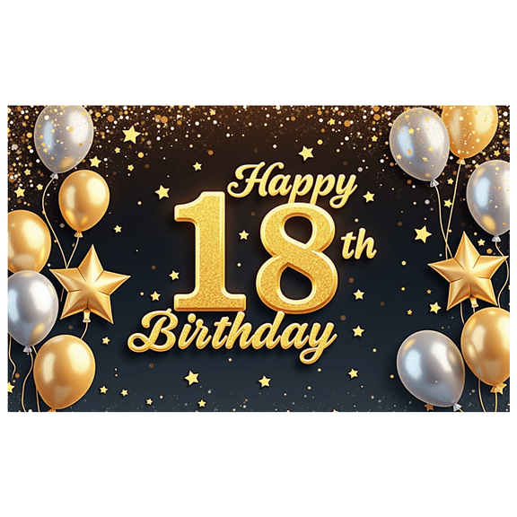 Gold Balloon Happy Birthday Banner Star Design Party Backdrop for 18th Birthday Celebration Indoor Decoration Event