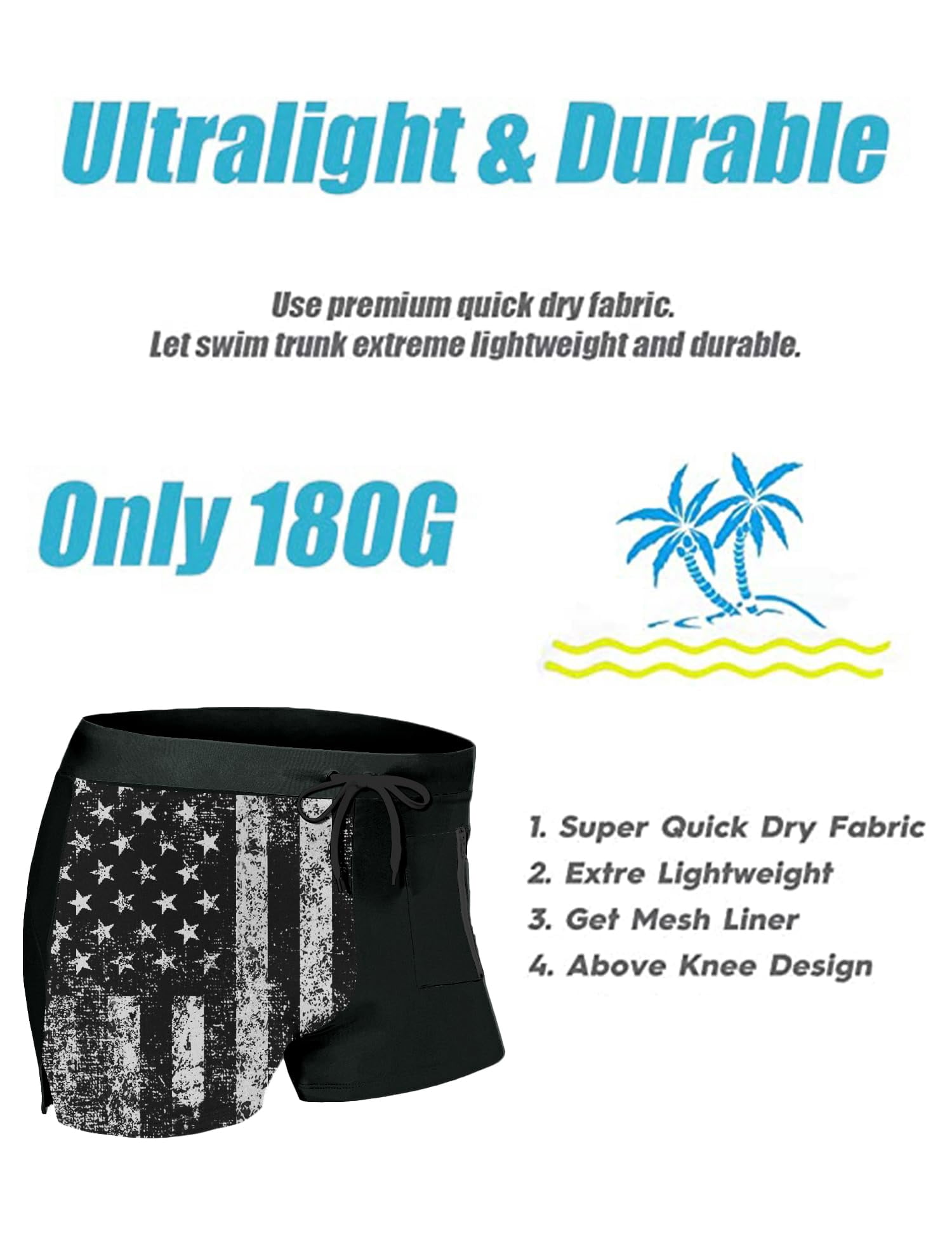 COOFANDY Mens Quick Dry Lightweight Square Leg Cut Trunks Swimwear