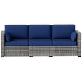 thumbnail image 1 of Dark Blue 3-Seater PE Rattan Patio Sofa with Cushions - Outdoor Conversation Set for Garden, Deck, Poolside & Balcony - Durable Steel Frame Design, 1 of 7