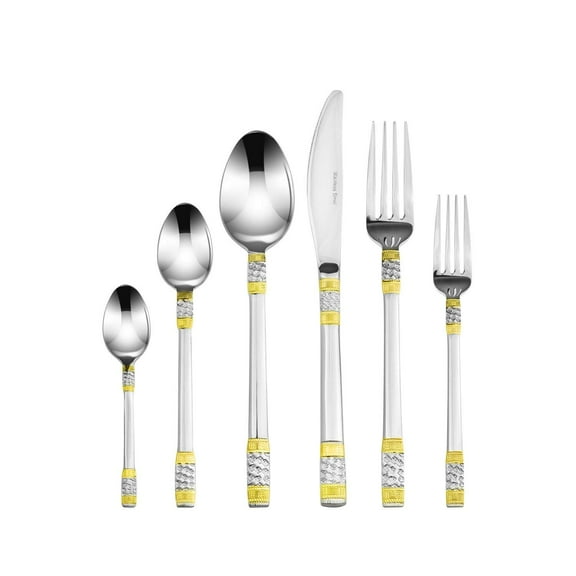Venezia Collection 75-Piece Fine Flatware Set, Silverware Cutlery Dining Service for 12, Premium 18/10 Surgical Stainless Steel, 24K Gold-Plated (gold sets only) Hostess Serving Set (MIlano)