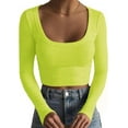 thumbnail image 1 of HSHDLDF Women's Square Neck Long Sleeve Ribbed Slim Fitted Casual Basic Crop Top, 1 of 6