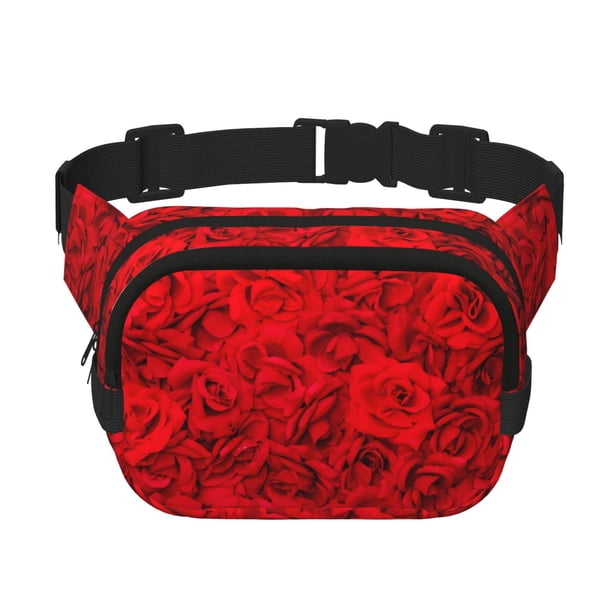 Disketp Red Rose Riñonera de Doble Capa, Bolsa de Cintura Ajustable para Viajes, Correr y Senderismo, Riñonera Ligera para Hombre y Mujer