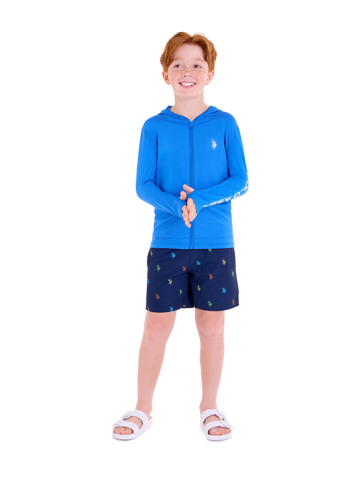 U.S. Polo Assn. Boys Logo Print Swim Short with Brief Liner, Sizes 4-18