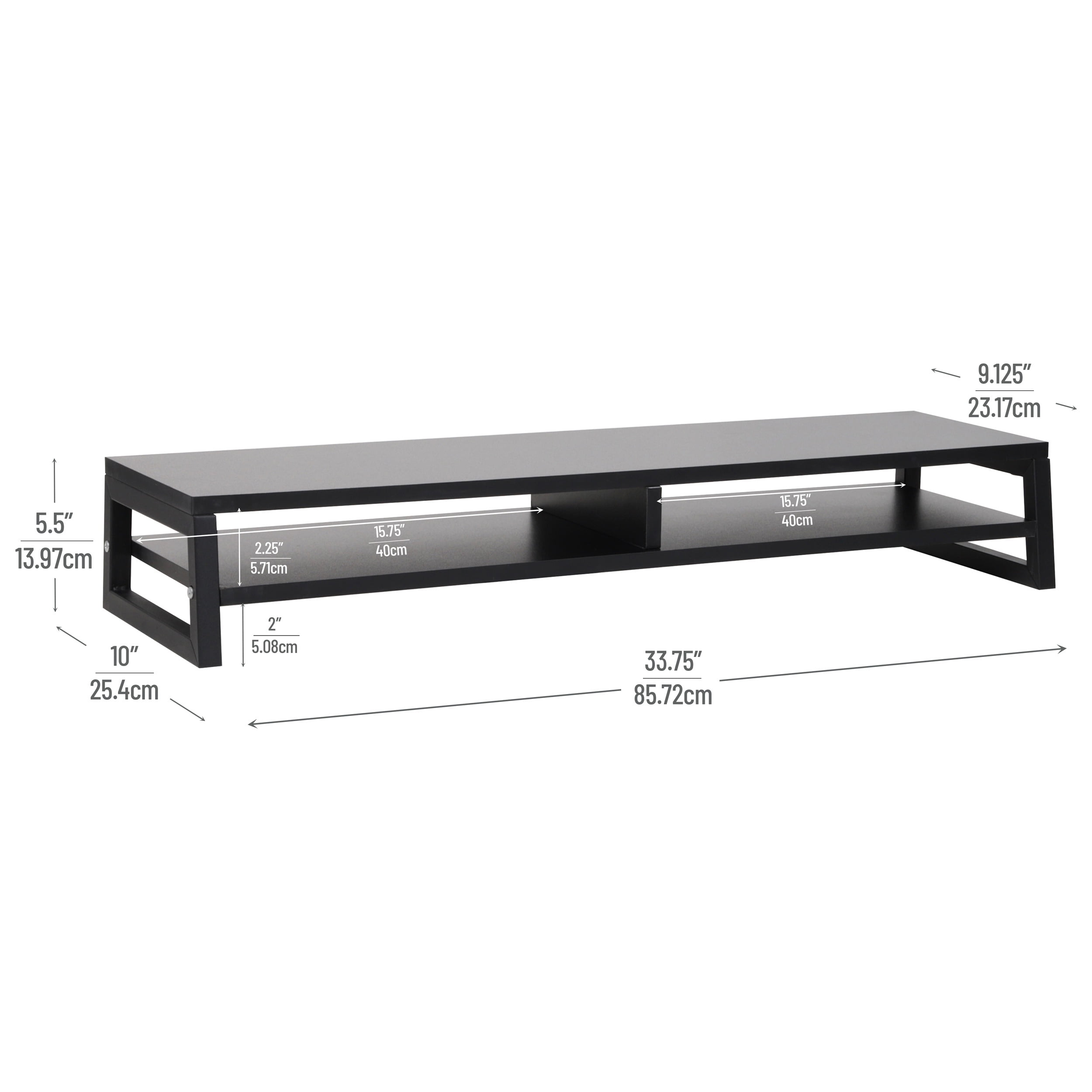 Mind Reader 2-Tier MDF Double Monitor Stand, Dual Screen Riser with Storage Shelf, Black