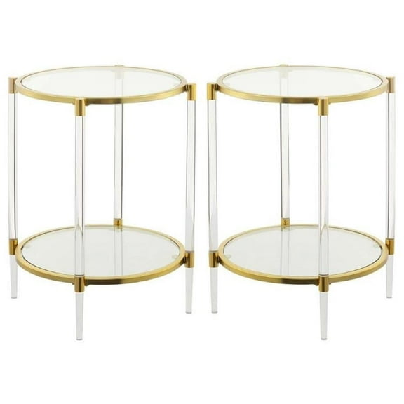 Home Square Acrylic Clear Glass End Table with Gold Frame - Set of 2