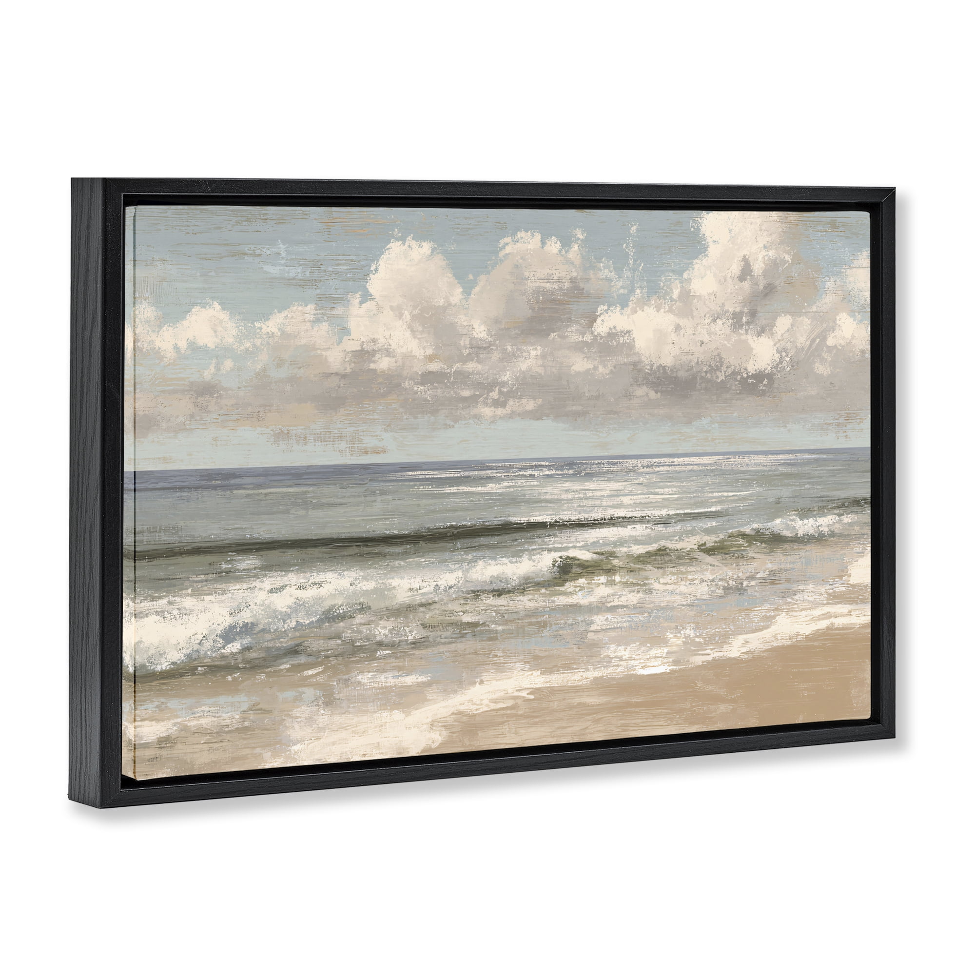 Stupell Industries Distressed Beach Horizon Black Framed Floater Canvas Wall Art, design by Jacky Ngan