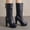 Dark Blue, variant on Women Fashion Dress Boots Platform Boots Studded Round Toe Buckle Straps High Heels Fashion Mid Calf Boot Block High Heels Combat Boots