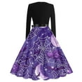 thumbnail image 3 of WTOBBY Women's Vintage Halloween Printed Party Gown Dress with Round Neck, Long Sleeves, and Formal Design for Evening Wear and Gothic Parties ,Purple 2XL, 3 of 4