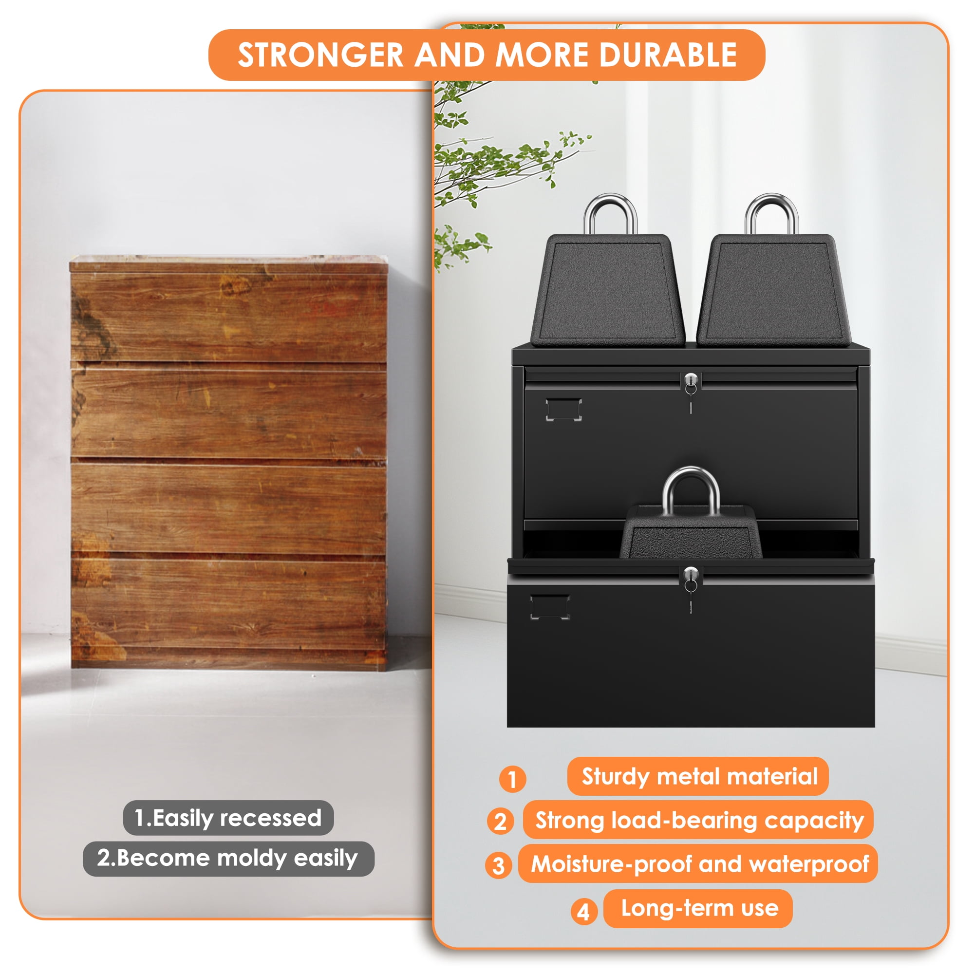 AOBABO Metal Lateral File Storage Cabinet with 2 Drawer,Lockable Steel Filing Storage Cabinet for Office and Home, Black, Assembly Required