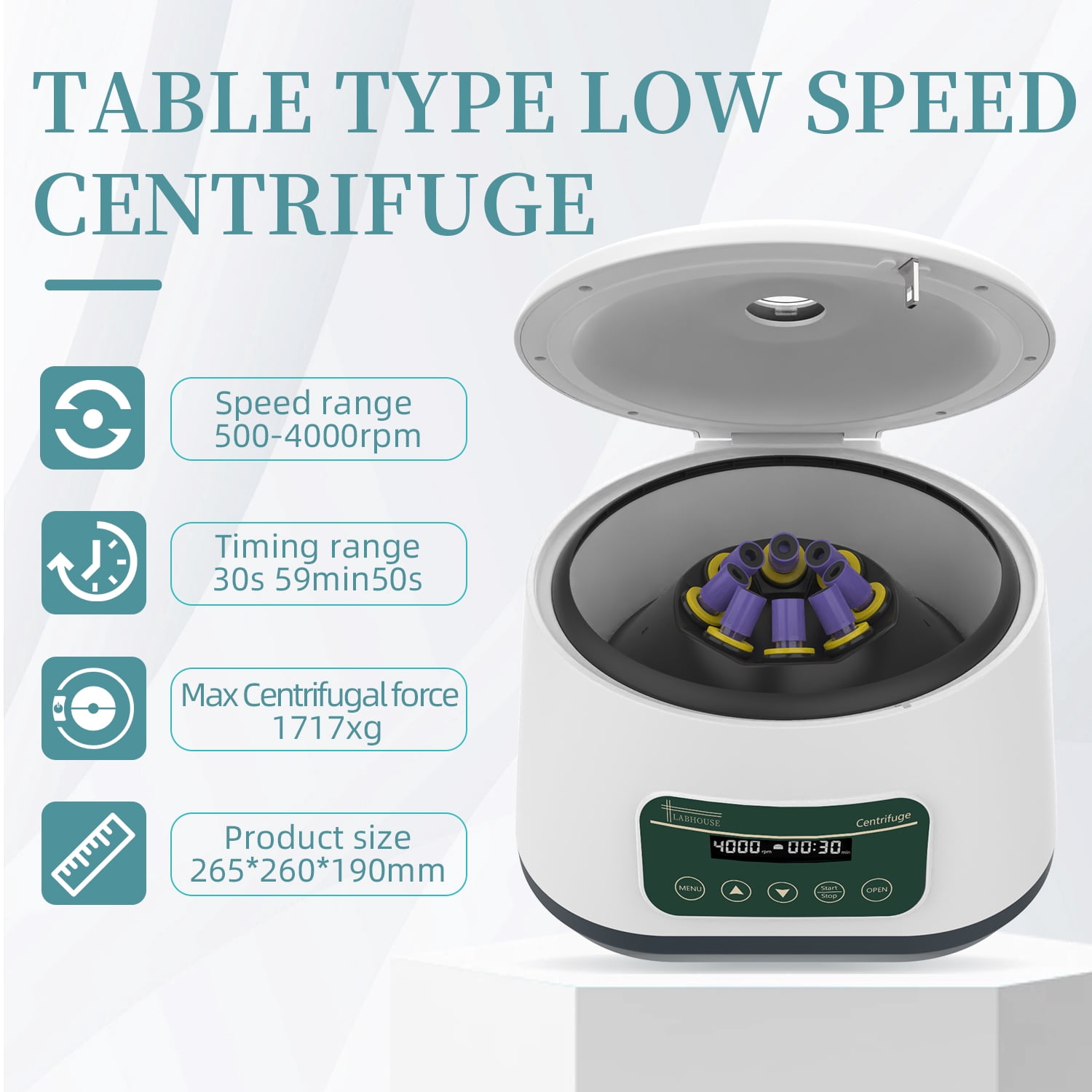 LABHOUSE PRP Centrifuge Machine 8x2ml/5ml/10ml & 4x15ml Benchtop Centrifuge, Digital Speed 500-4000rpm 1717xg RCF with Timer 30sec-99min for Labs, PRP Kits, and School Use