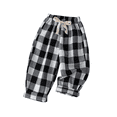 thumbnail image 2 of Kids Elastic Waist Plaid Pants, Toddler Gingham Casual Trousers with Drawstring Black 100, 2 of 9