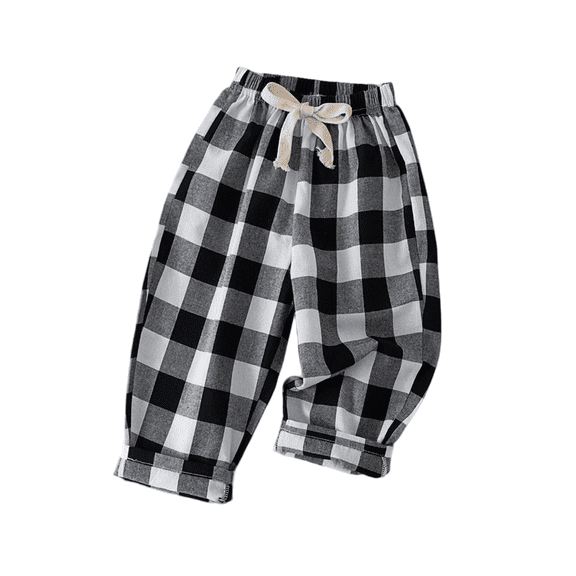 Toddler Boys Girls Linen Pants Kids Wide Leg Harem Pants Cotton Elastics Waist Summer Plaid Long Trousers Thin 3/4 Outerwear