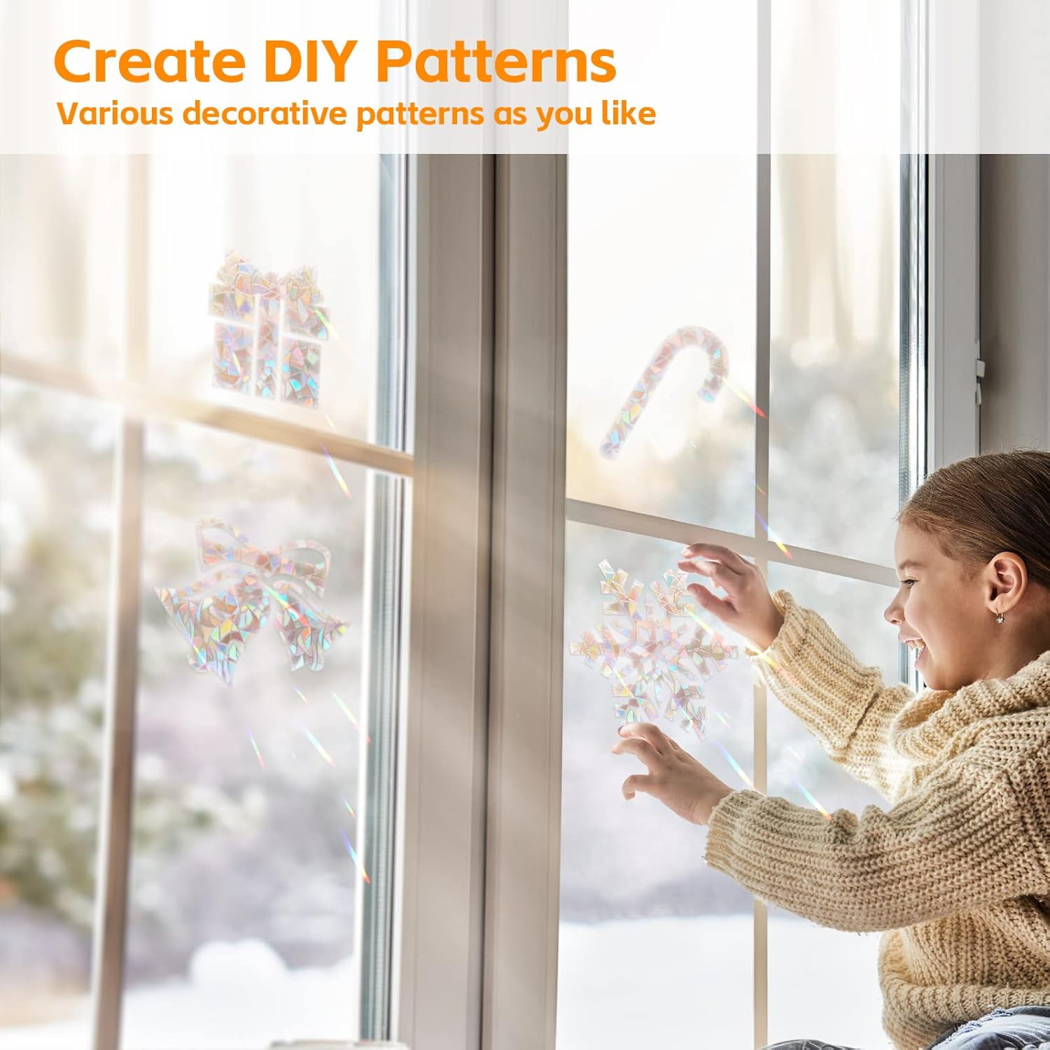 ZIVACATE 17.5"x86.6" Window Privacy Film Rainbow Window Clings Decorative Stained Glass Window Vinyl Non-Adhesive for Home