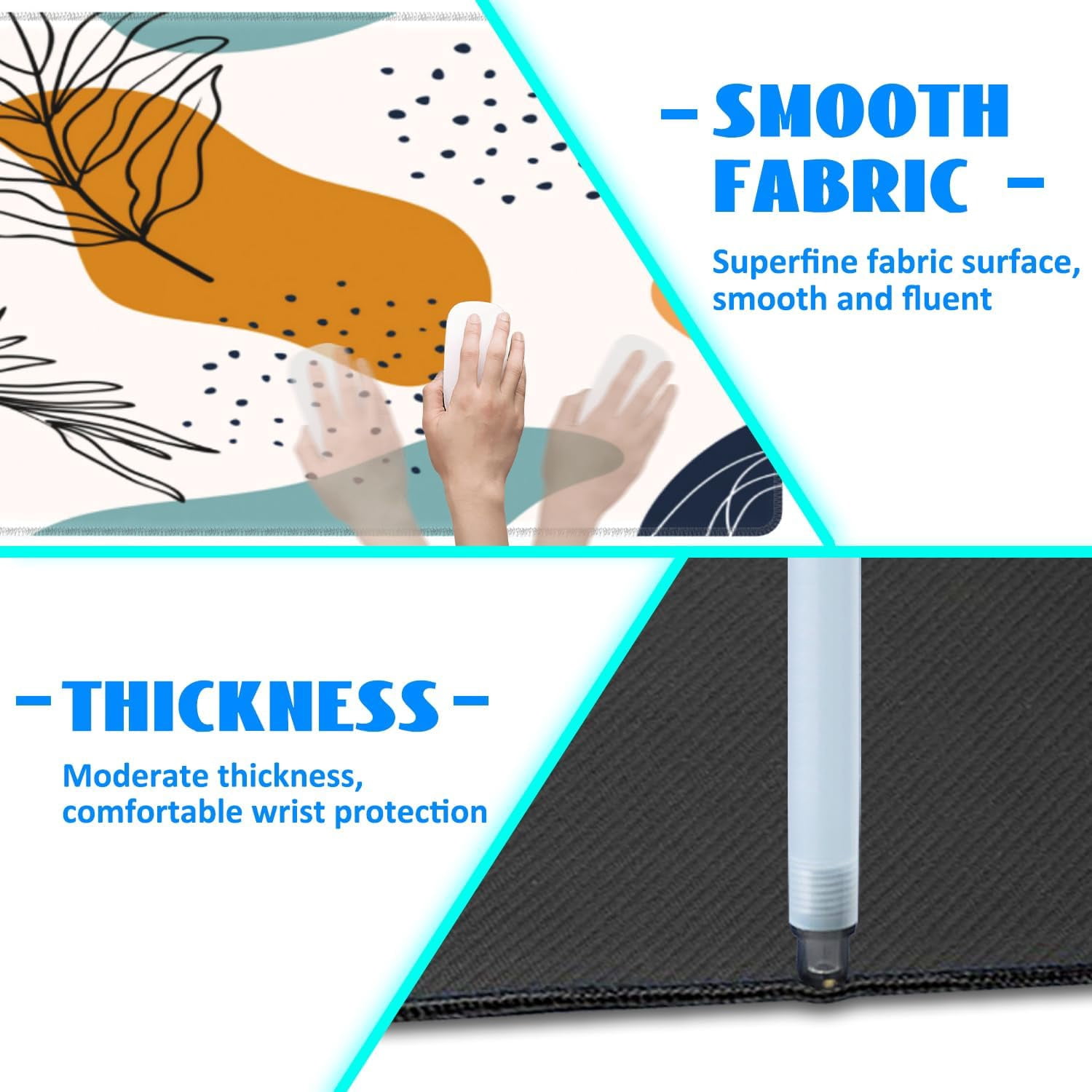 Desk Mat, Boho Abstract Leaves Extended Gaming Mouse Pad Large, 31.5"x11.8" Big Mouse Pad with Non-Slip Base and Stitched Edge, Long Computer Keyboard Mouse Mat for Home Office Work