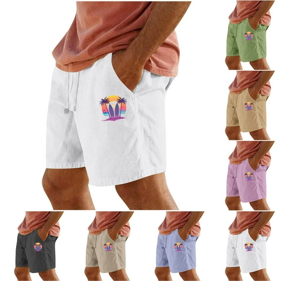 ZRGHAOYLQ Mens Shorts Clearance,Men's Hawaiian Beach Shorts Casual Lightweight Drawstring Short Pants Trendy Palm Tree Print Board Shorts Big and Tall 5 Inch Summer Shorts with Pockets