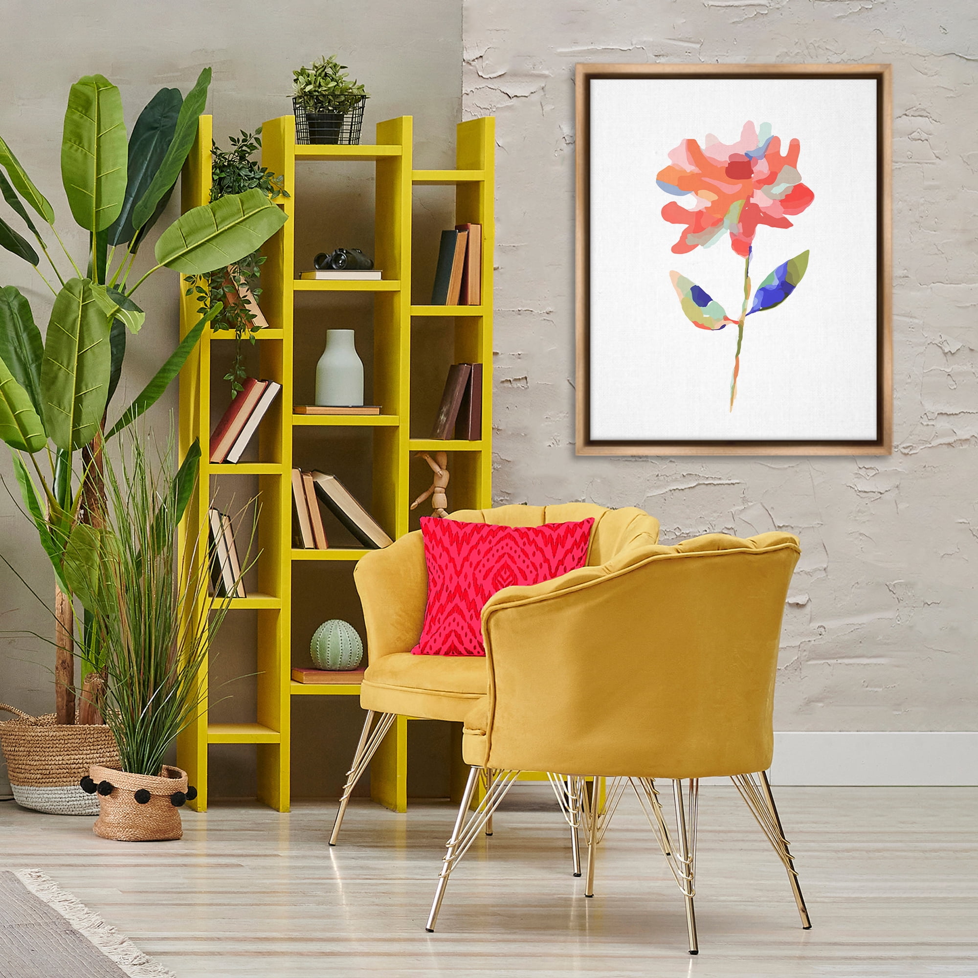 Stupell Industries Mosaic Flower Blossom Plants & Flowers Painting Brown Floater Framed Canvas Art Print Wall Art, 25 x 31