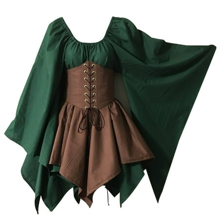 

KAWELL Women s Medieval Renaissance Costumes Pirate Corset Dress Women Flare Sleeve Traditional Irish Short Dress