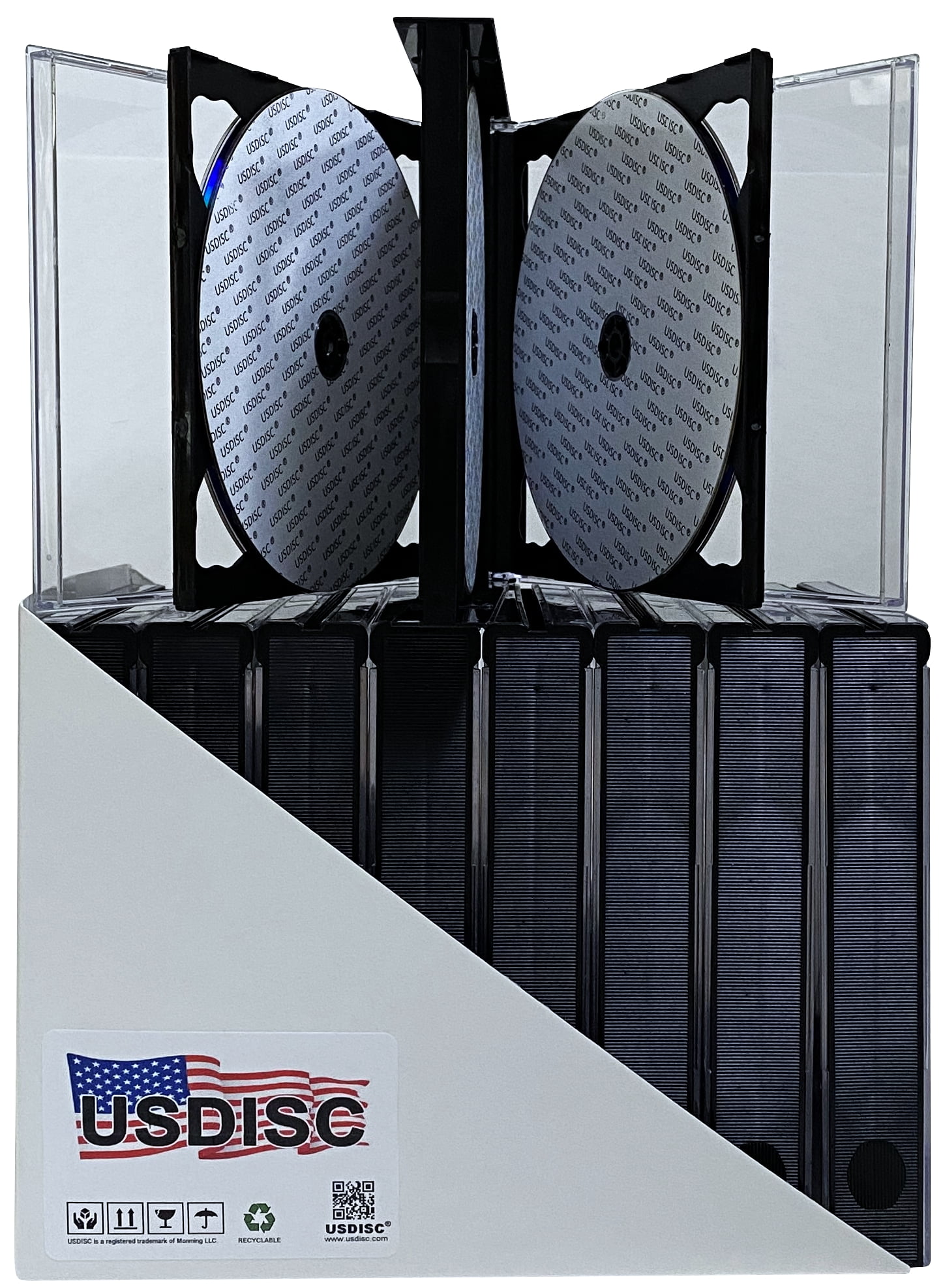 USDISC CD Jewel Cases Chubby 24mm, Sextuple 6 Disc, Black, Pack Of 200