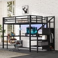 thumbnail image 6 of Full Size Loft Bed with L-Shaped Desk and Stairs, Metal Loft Bed Frame with Wardrobe, LED and USB Charging Station, Gaming Loft Beds with Adjustable Shelf for Teens Adults, 6 of 6