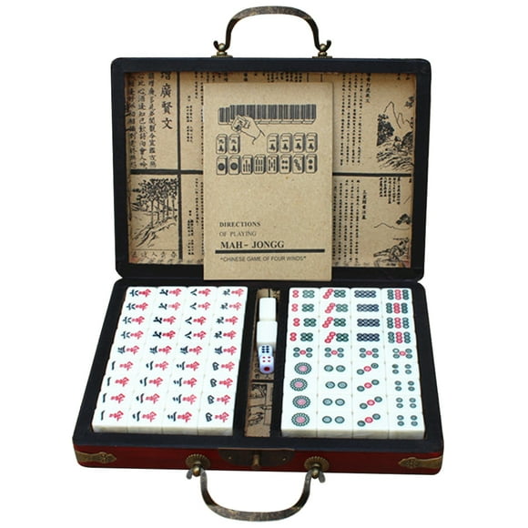 Ensemble de Mah-Jong Chinois Numéroté 144 Tuiles Ensemble de Mah-Jong Jouet Chinois Portable avec Boîte