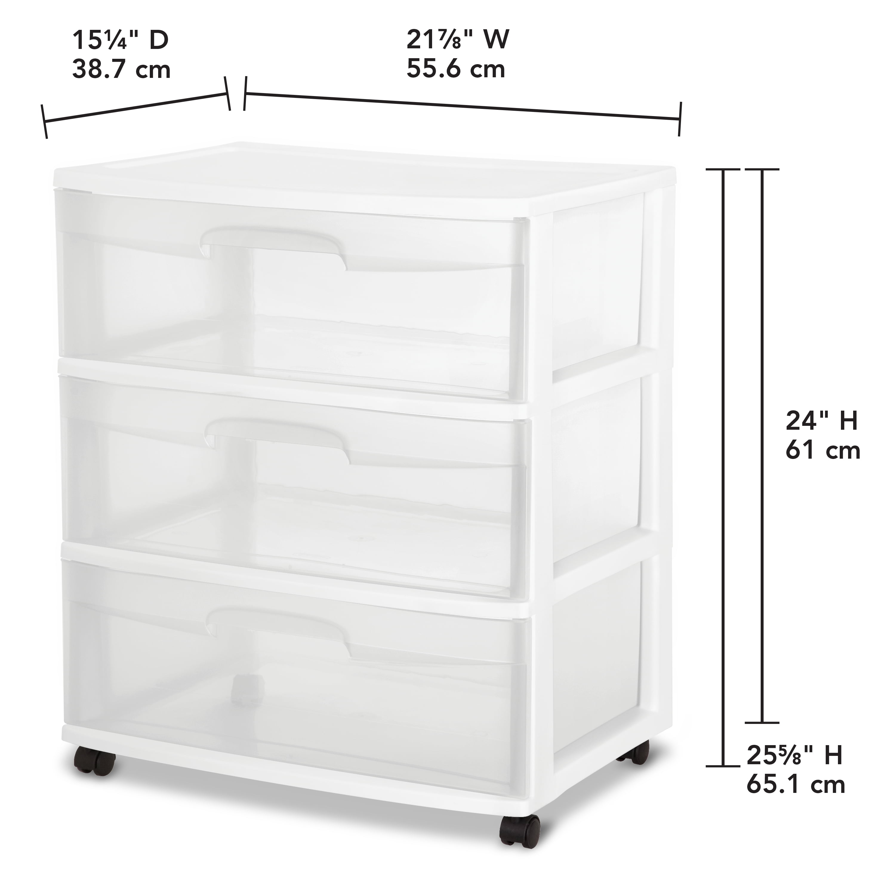 3 Drawer Cart Wide Rolling Cabinet Box Plastic Storage ...