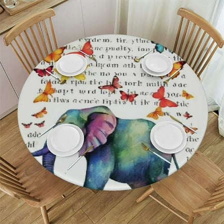 

Patifu Elephant Butterflies Whimsical Round Table Cover Stain Resistant Washable Indoor Outdoor Tablecloth Kitchen Dining Wedding Parties Picnic Farmhouse 100% Polyester Fiber 42-46