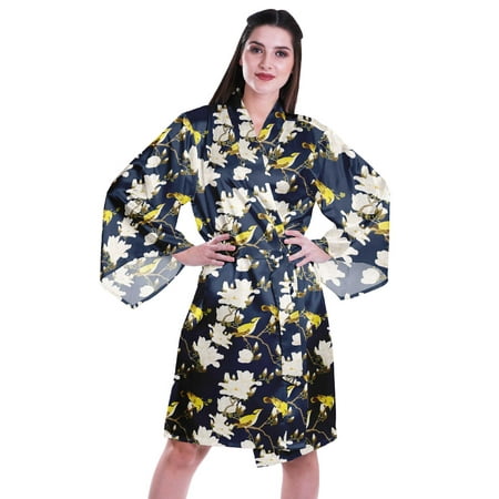 

Moomaya Printed Womens Kimono Sleeve Robes Satin Silk Getting Ready Bridal Robe Coverup