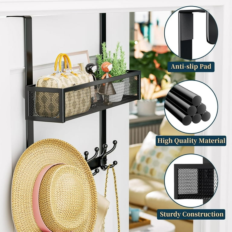 Consumest Over The Door Organizer – 16 Hooks & Mesh Basket | Towel Rack, Coat Hanger For Bathroom, Bedroom, Kitchen