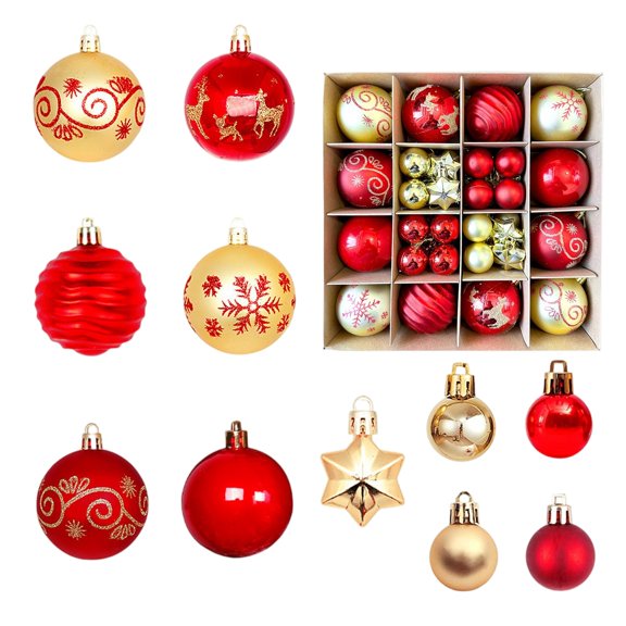 Christmas Ball Ornaments, Red Gold 2.4 inch PVC Shatterproof 44 Pack, for Xmas Tree Holiday Party Wedding Home Festive Decoration Hanging Decor Set