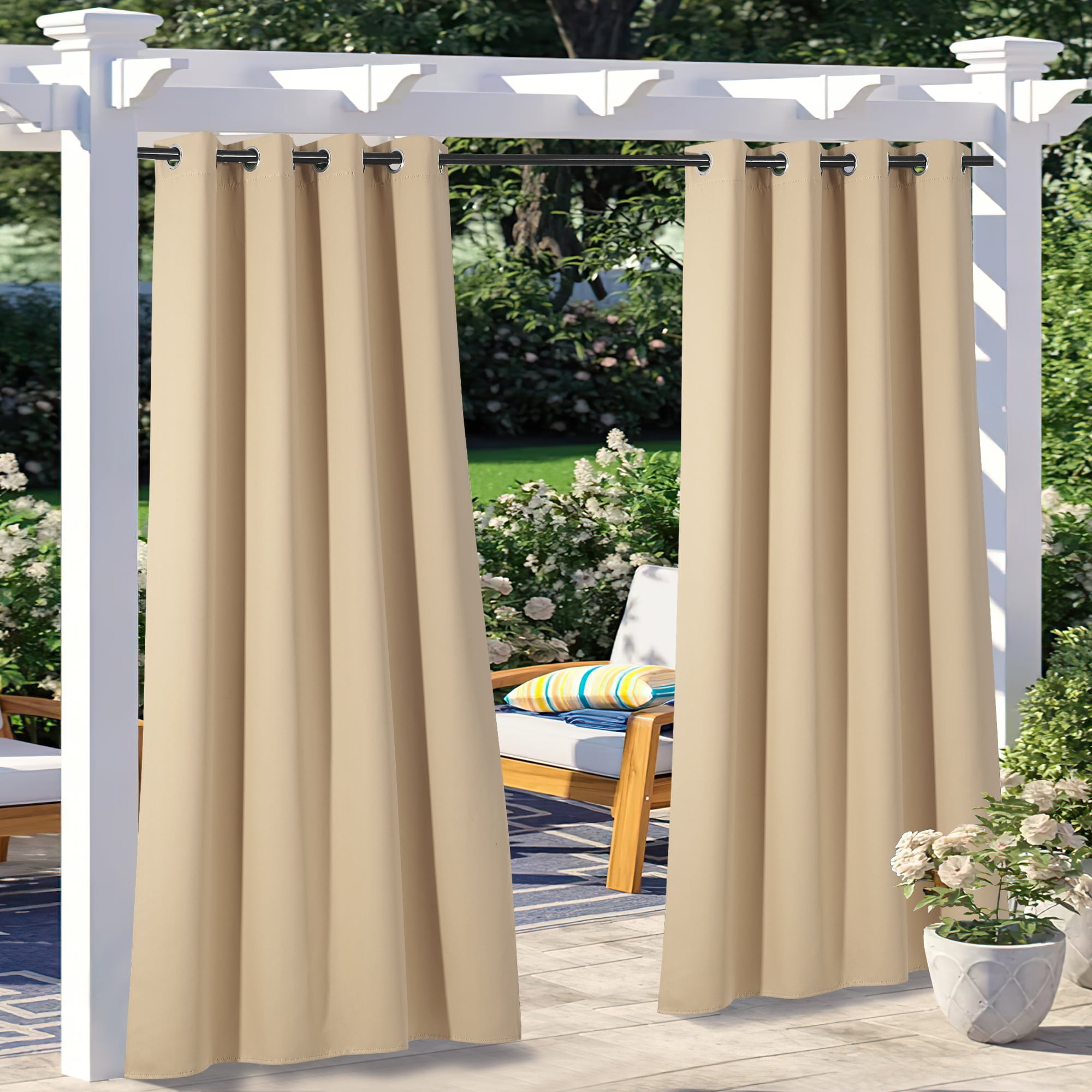 NICETOWN Outdoor Curtains 2 Panel Waterproof Sunlight Block Windproof Privacy Outside Deck for Patio Porch Balcony Pergola Shower Enclosure, W 52 x L 108, Biscotti Beige