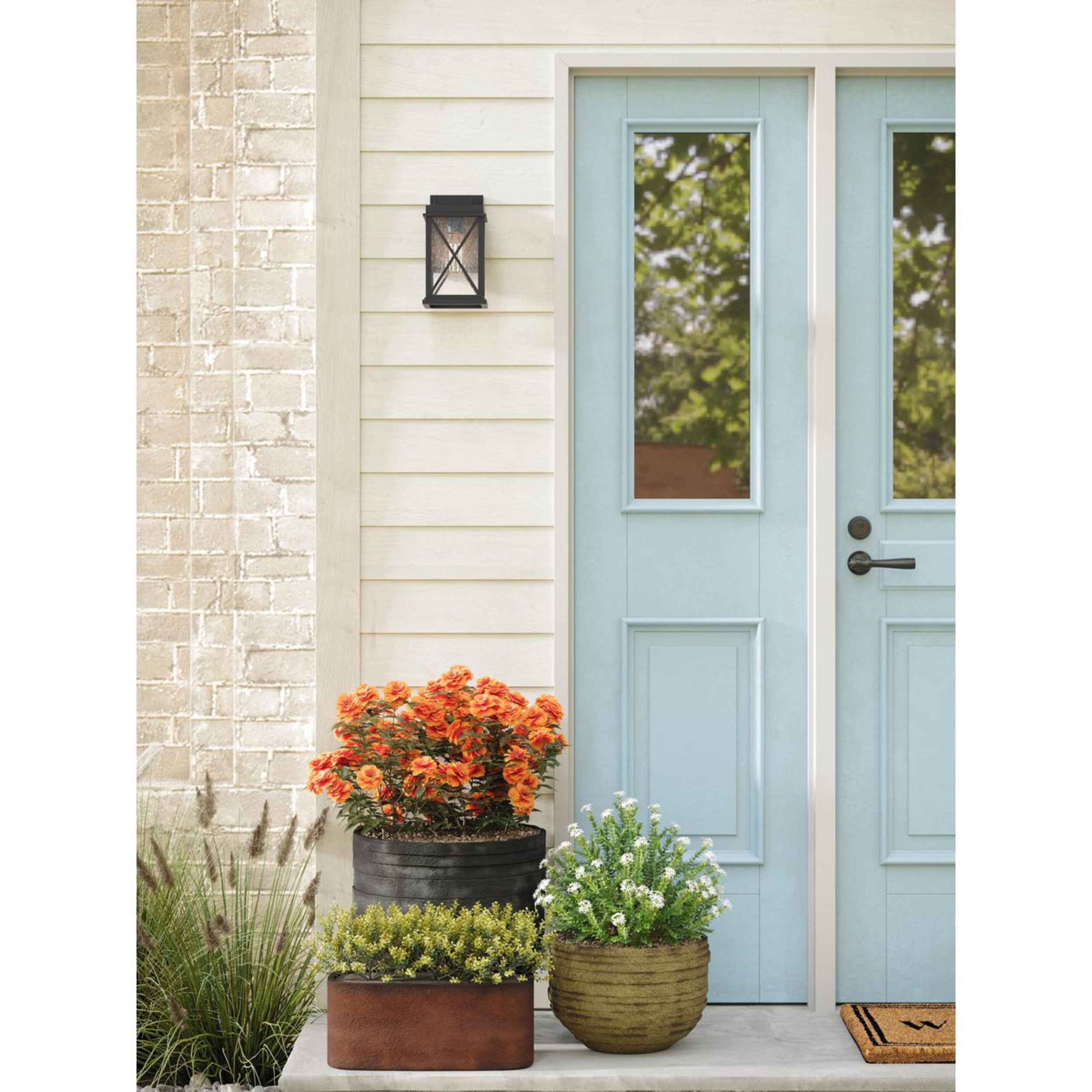 (2 pack) Avec Wrenna Collection Farmhouse Matte Black Outdoor Wall Lantern with Clear Glass Shade