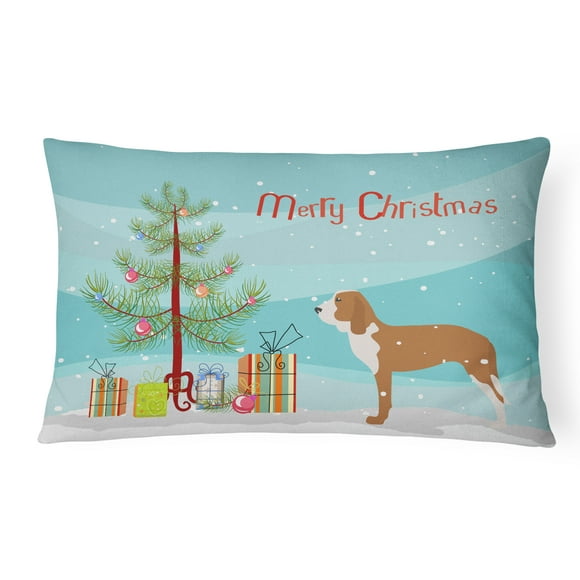 Carolines Treasures BB2909PW1216 Spanish Hound Merry Christmas Tree Canvas Fabric Decorative Pillow