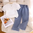 thumbnail image 3 of HAYIMI Girls Outfit Sets Solid Color Two Piece With Embroidered Floral Short Sleeve Shirt And Denim Pants Modern Outfit For Kids Summer Fashion Comfortable Wear Round Neck Clothing Sets , White, 3 of 5