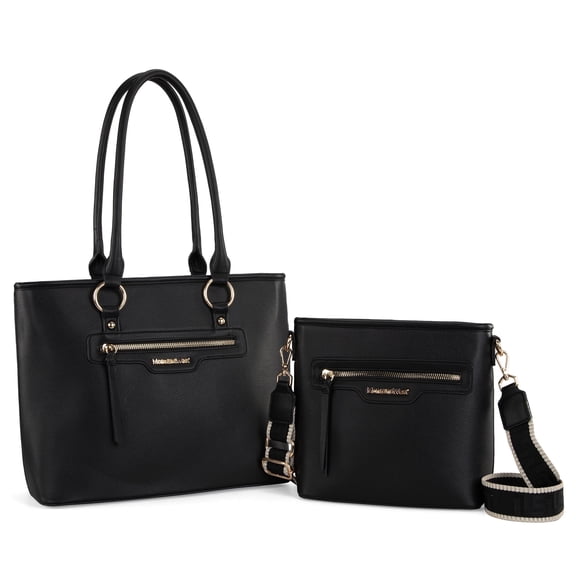Montana West 2Pcs Handbags Set for Women Large Tote Bags Purse with Cute Crossbody bags, Black
