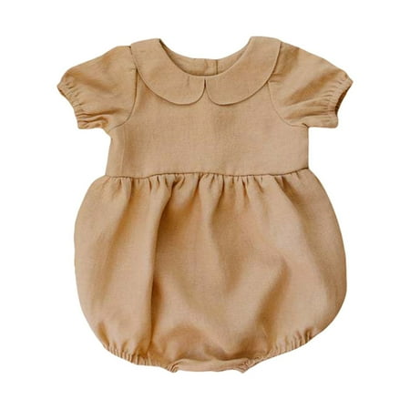 

CLZOUD Cute Dresses Girls Yellow Cotton Linen Toddller Baby Girls Romper Cotton Linen Solid Baby Cloth Daily Wear Summer Sleeveless Climbing Cloth 12-18 Months