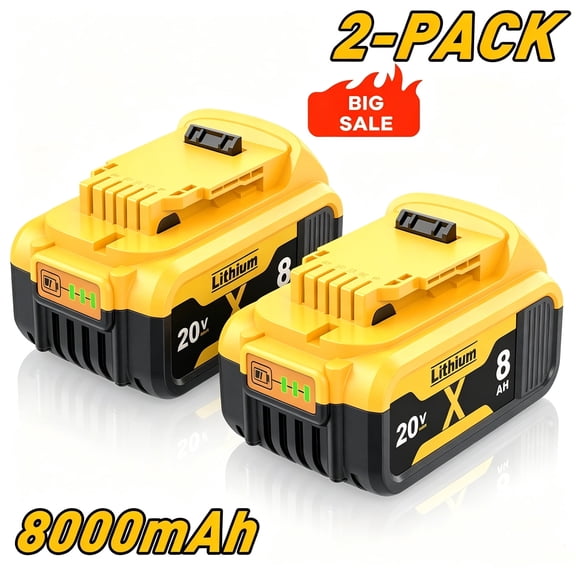 2-Pack Replace for Dewalt 20V Max Battery 8000mAh, Replacement for dewalt 20v Batteries DCB200 DCB201 DCB206 DCB204 DCB208, Compatible with DeWalt 20V Cordless Power Tools and Chargers