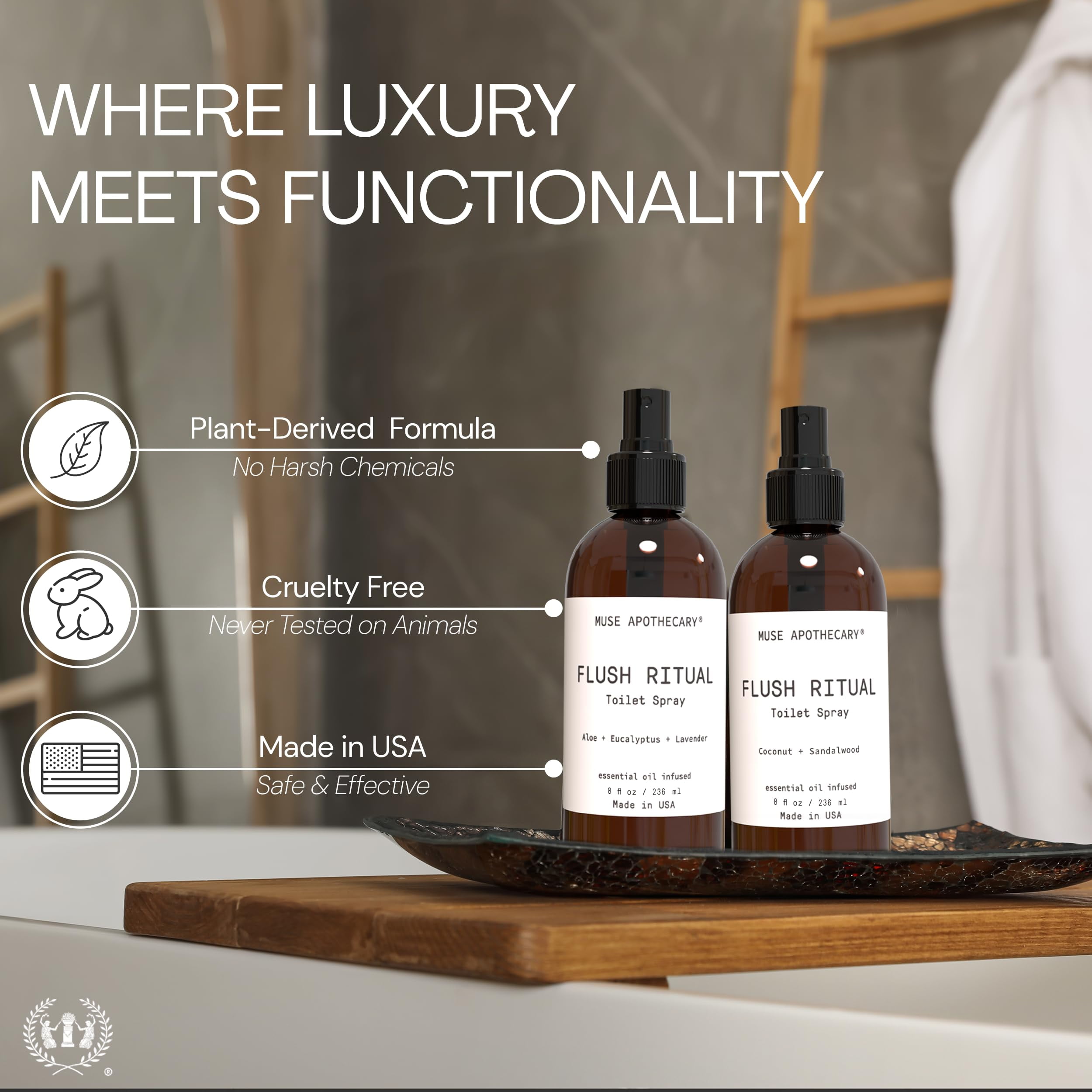 Muse Apothecary Flush Ritual - Aromatic & Refreshing Toilet Spray, Use Before You Go, 8 oz, Infused with Natural Essential Oils - Aloe + Eucalyptus + Lavender, Pack of 3