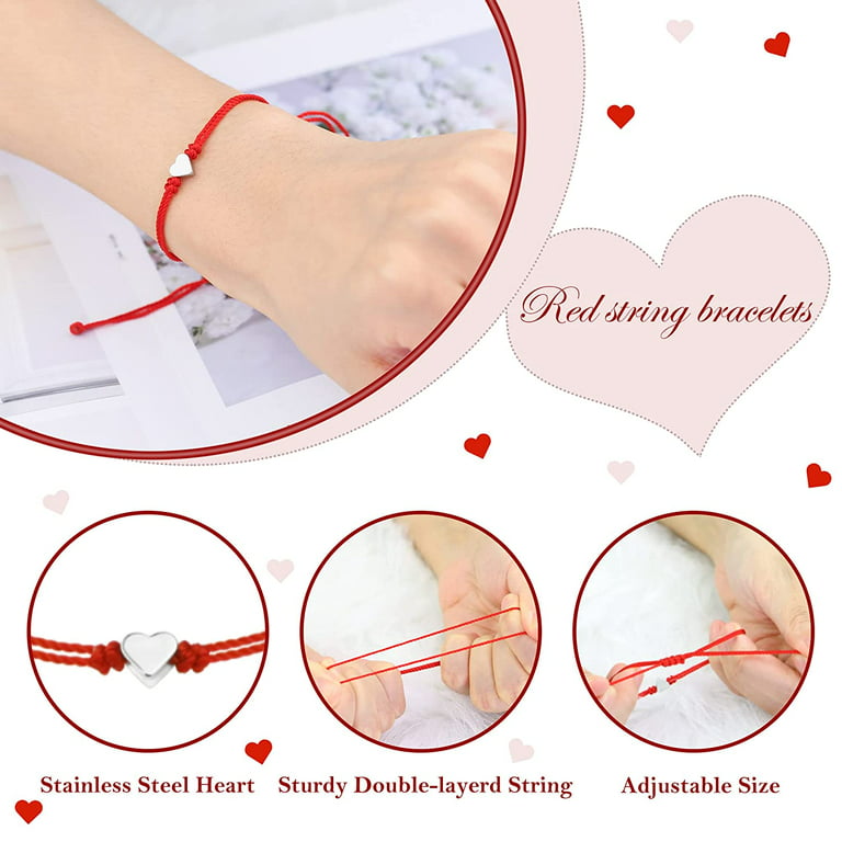 Red Thread String Mother and Daughter Matching Heart Bracelets Set of 2 Bracelet Mommy and Me Red Bracelet for Protection (Pinky promise-Gold)