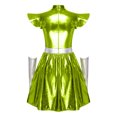 thumbnail image 4 of Hansber Women Alien Outfits 2Pcs Cap Sleeves Metallic Cutout A-Line Skater Dress with Holographic Gloves Green XXL, 4 of 5
