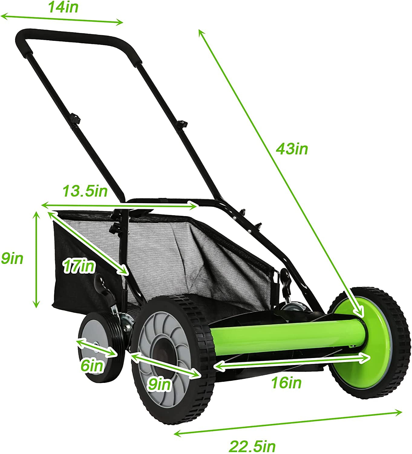 Sharpex Push Manual Lawn Mower with Grass Catcher | 16-Inch Reel Lawn Mower  with 5-Position Height Adjustment | Classic Push Grass Cutter Machine for